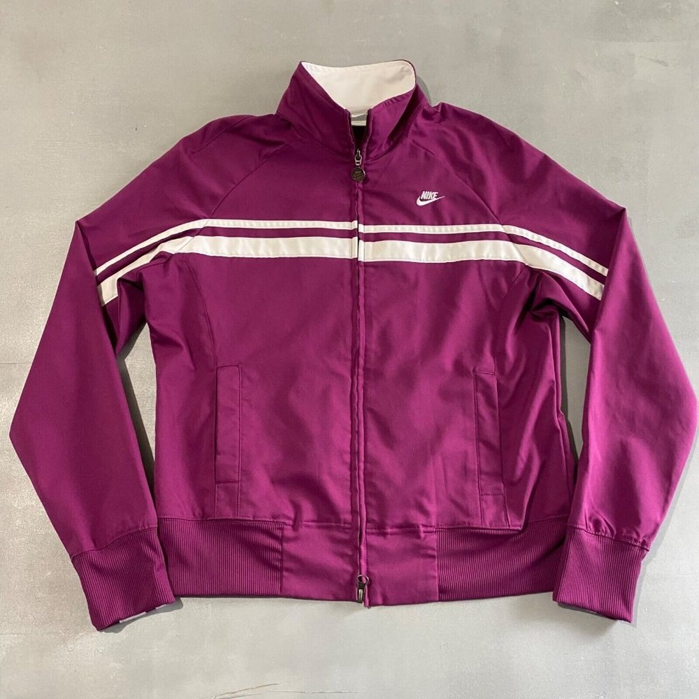 Nike Jacket Womens Size Medium Track purple‎ white stretch full zip